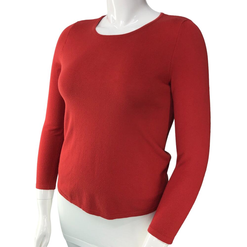 Chicos Womens Size 0 US 4 Small Sweater Top Crew Neck Back Zip Red Knit